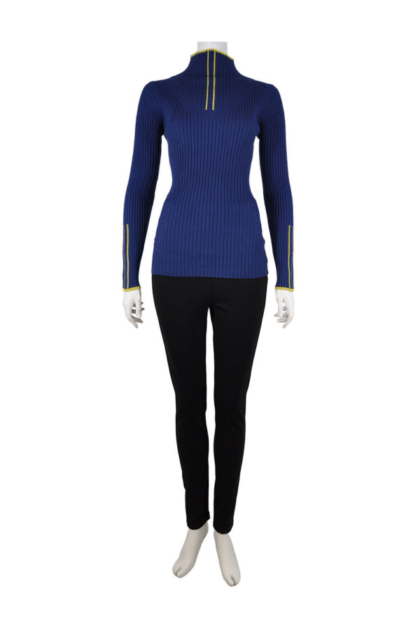 NAVY AND LIME RIB KNIT LONG SLEEVE TOP