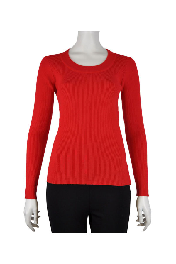red scoop neck long sleeve knit top