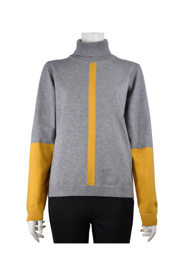 GREY AND YELLOW COLORBLOCKED TURTLENECK SWEATER