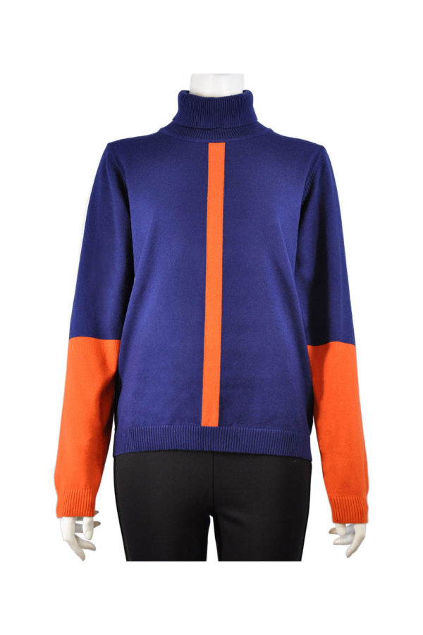 NAVY AND RUST COLORBLOCKED TURTLENECK SWEATER