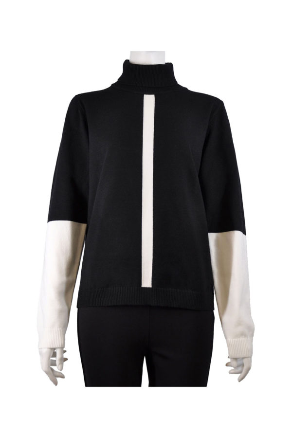 BLACK AND WHITE COLORBLOCKED TURTLENECK SWEATER