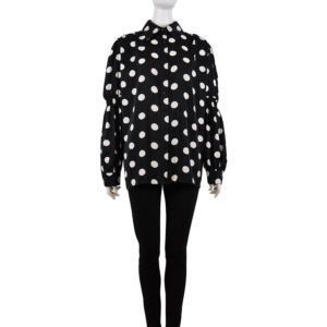BLACK BLOUSE WITH POLKA DOT PRINT AND SMOCK SLEEVE DETAIL