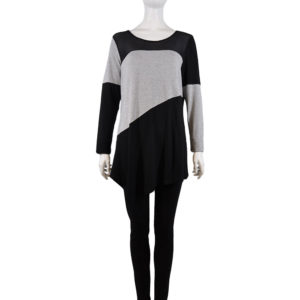 BLACK AND GREY COLORBLOCK LONG SLEEVE TUNIC TOP