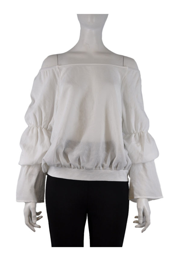 WHITE BELL GATHERED LONG SLEEVE TOP