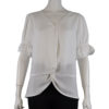 WHITE V NECK RUFFLE SLEEVE KNOT FRONT TOP