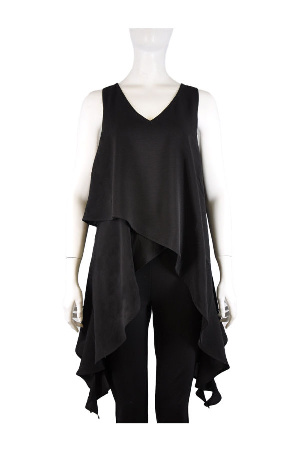 BLACK SLEEVELESS RUFFLE LAYERED TOP