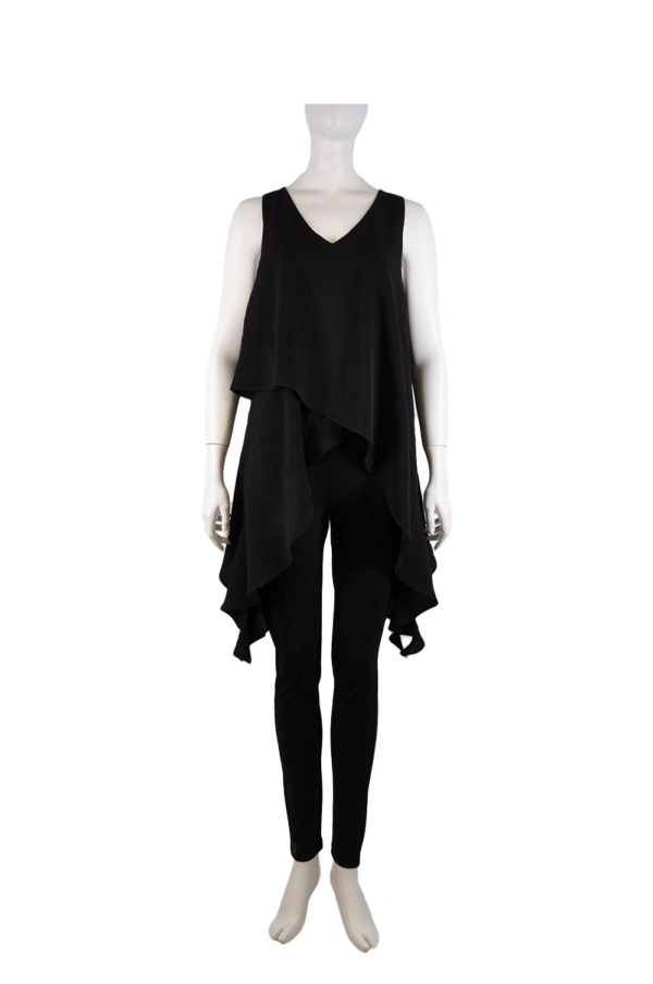 BLACK SLEEVELESS RUFFLE LAYERED TOP