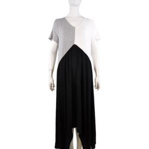BLACK WHITE AND GREY COLORBLOCKED V NECK MAXI DRESS