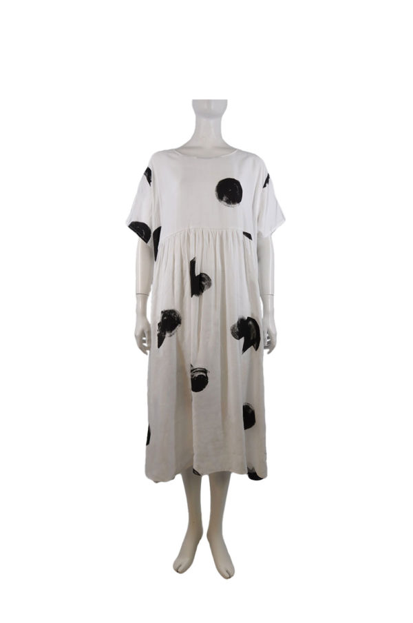 white and black dot print babydoll dress