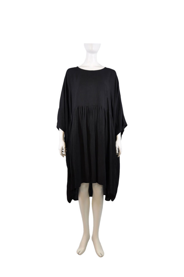 black scoop neck oversized one size fits all mid length dress