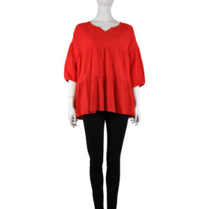RED COTTON SWEETHEART NECK TOP