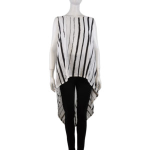 WHITE AND BLACK STRIPED SLEEVELESS HIGH LOW BUTTON BACK TOP