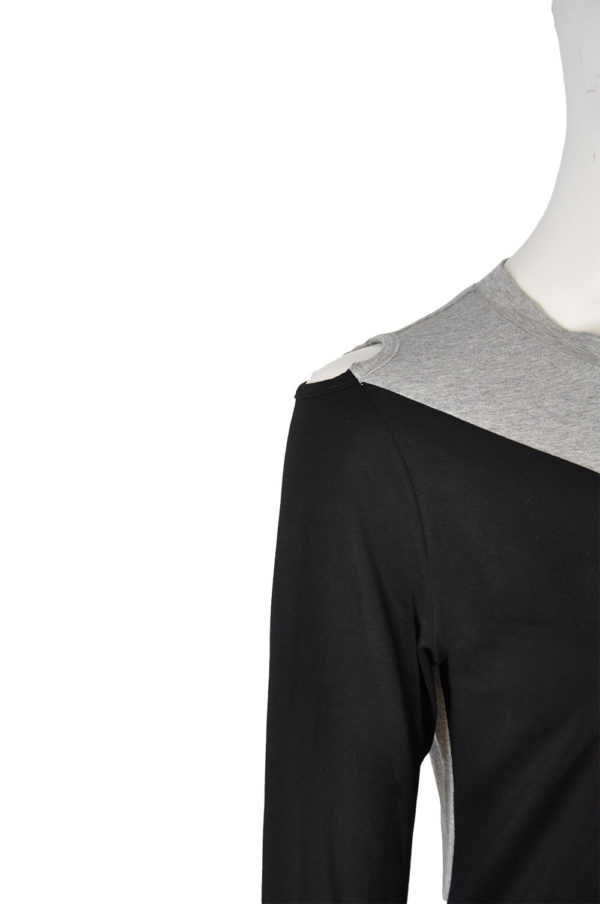 black and grey colorblock front long sleeve tunic top
