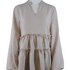 BEIGE NOTCH NECK MANDARIN COLLAR TIERED LONG SLEEVE TOP