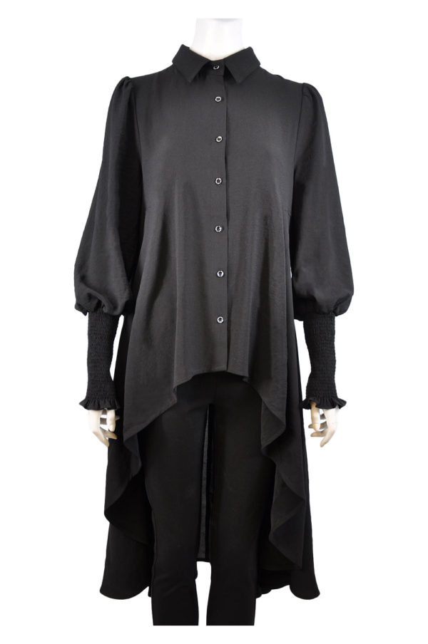 black smock sleeve high low blouse