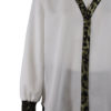 WHITE BLOUSE TOP WITH ANIMAL TRIM AND SMOCKED SLEEVE CUFF