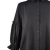 black high low blouse with sleeve ruffle detail