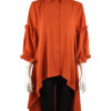 rust high low blouse with sleeve ruffle detail