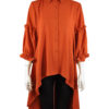rust high low blouse with sleeve ruffle detail