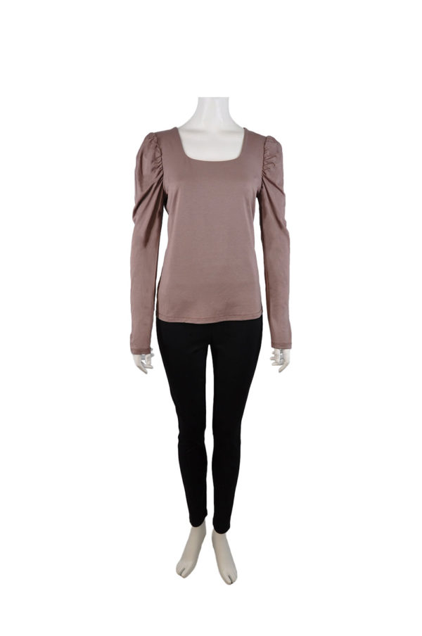 taupe puff shoulder square neck top