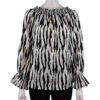 BLACK AND WHITE PRINTED ELASTIC NECK OFF THE SHOULDER BELL SLEEVE TOP