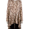 BROWN PRINTED KEYHOLE HIGH LOW TUNIC TOP