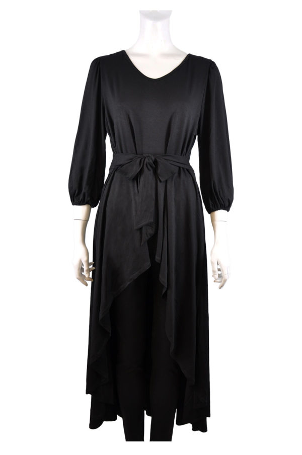 BLACK OPTIONAL BELTED LONG HIGH LOW TUNIC TOP
