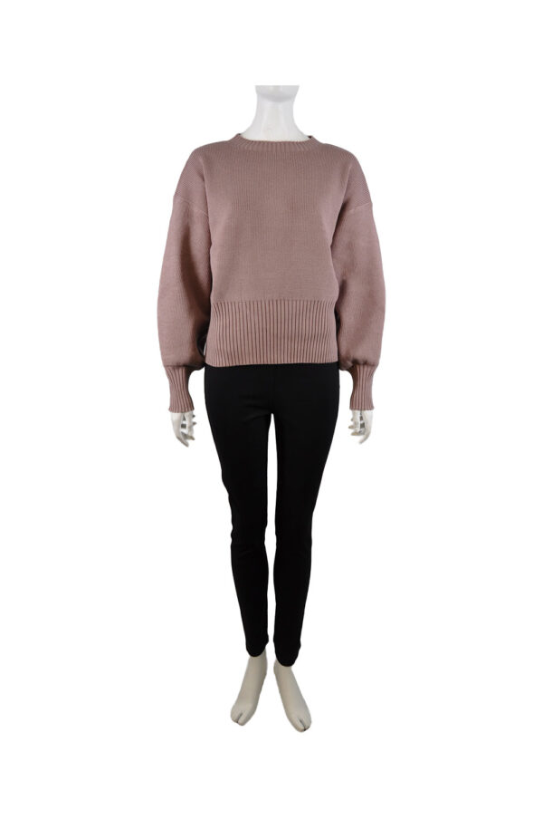 TAUPE PUFFY SLEEVE CREW NECK SWEATER