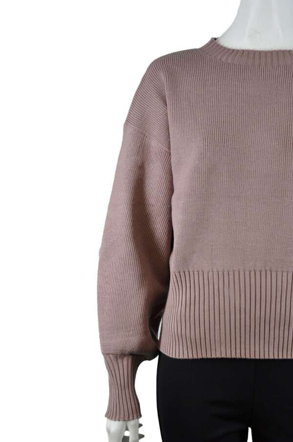 TAUPE PUFFY SLEEVE CREW NECK SWEATER