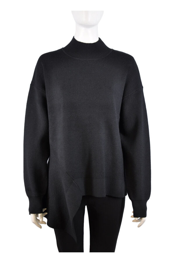 black asymmetric mock neck sweater