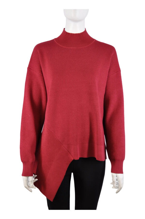 burgundy asymmetric mock neck sweater