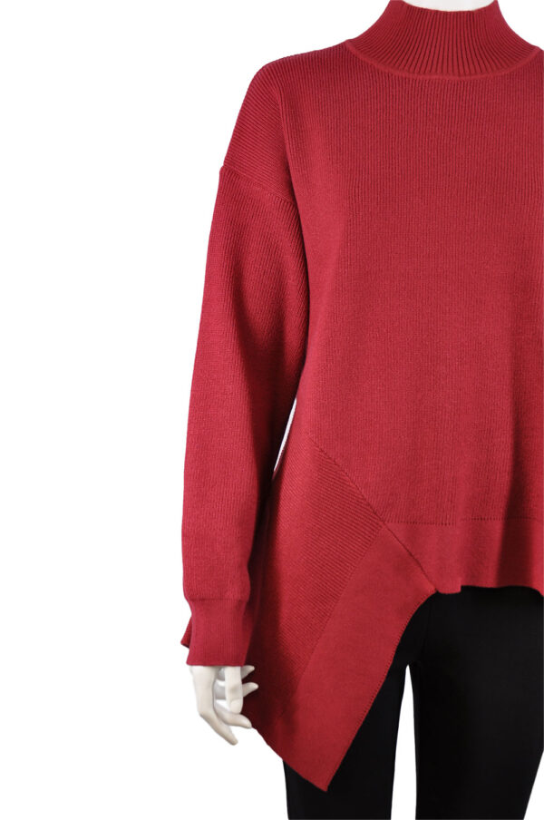 burgundy asymmetric mock neck sweater