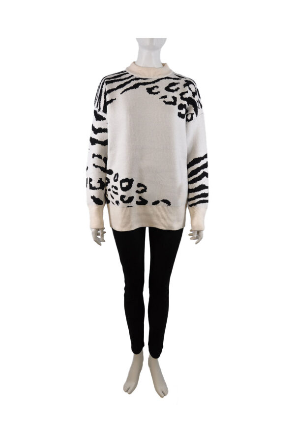 OFF WHITE ANIMAL PRINTED MOCK NECK KNIT SWEATER